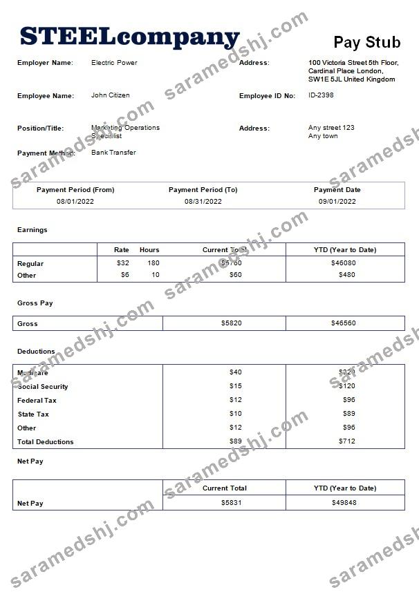 steel company payroll template in Word and PDF formats